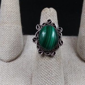 60s Malachite Sterling Silver Signed Native Ring